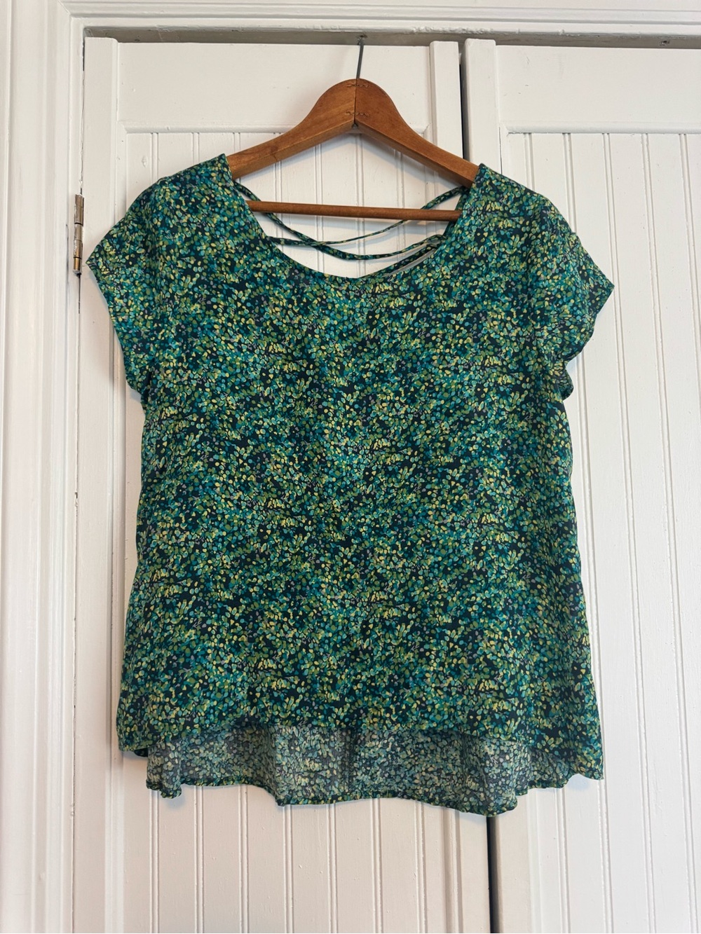 fun 2 fun Teal Green Floral Short Sleeve Blouse